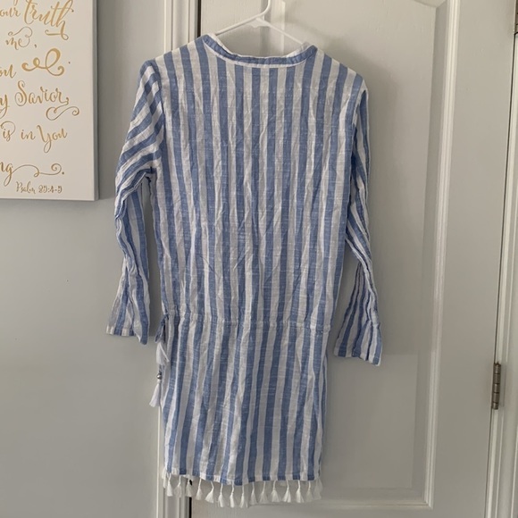 Blue‎ Island blue/white striped fringe cover up, M - Picture 7 of 11